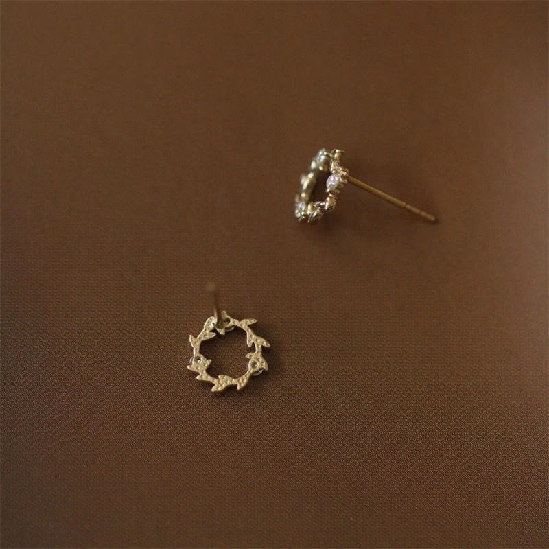 Nimara Ritual 925 Sterling Silver Posts Copper Metal Tiny Wreath Stud Blessing Flower Earrings
