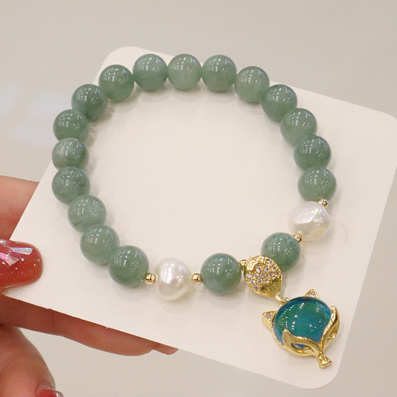 Nimara Ritual Jade Pearl Color-Changing Fox Charm Luck Bracelet