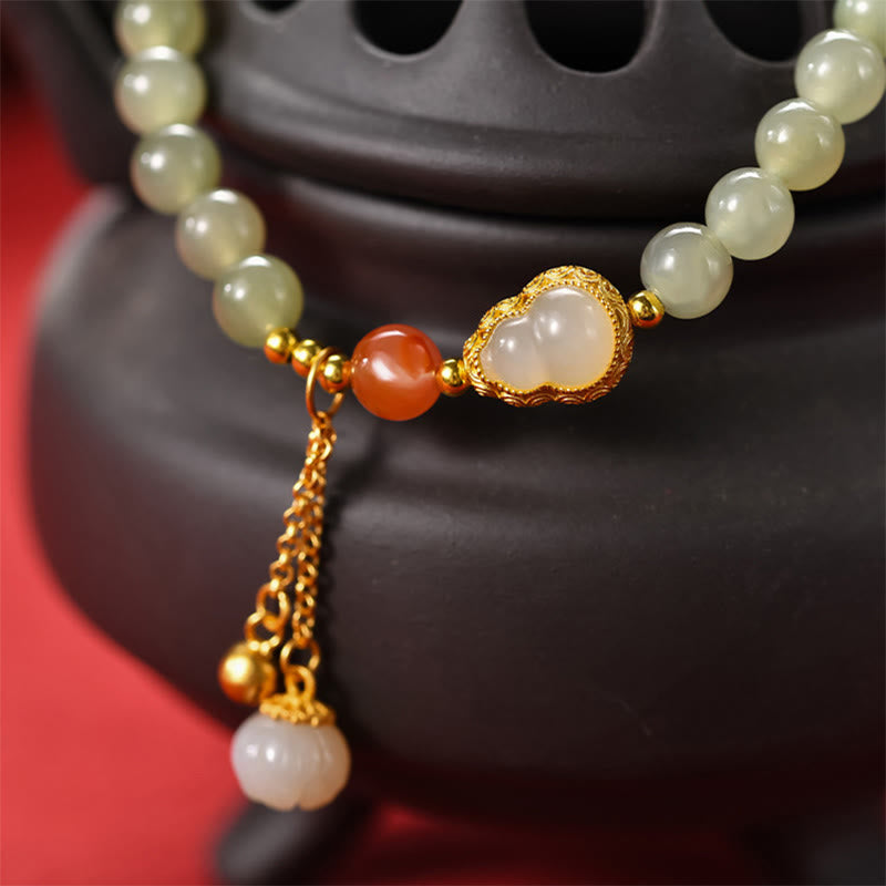 Nimara Ritual 925 Sterling Silver Hetian Jade Gourd Lotus Abundance Luck Bracelet