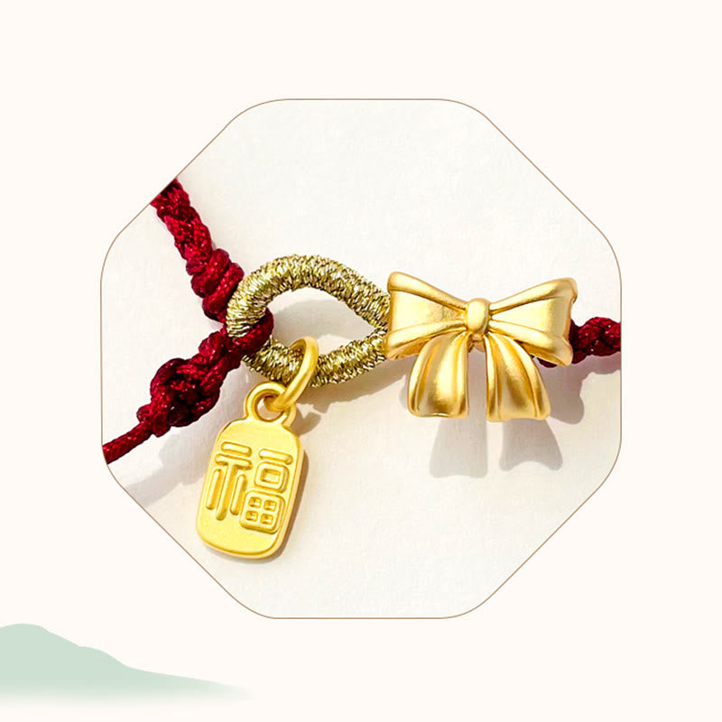Nimara Ritual Handmade Peach Blossom Rosette Bow Knot Fu Character Charm Luck Fortune Red Rope Bracelet