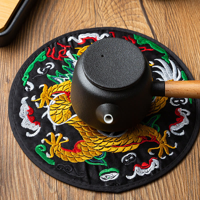 Nimara Ritual Dragon Embroidery Cup Mat Pad Tea Cup Coaster Kung Fu Tea Mat