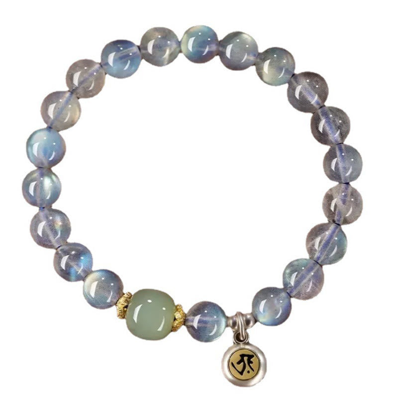 Nimara Ritual Chinese Zodiac Natal Buddha 925 Sterling Silver Natural Moonstone Hetian Jade Positive Bracelet