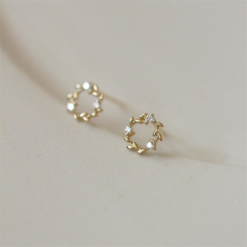 Nimara Ritual 925 Sterling Silver Posts Copper Metal Tiny Wreath Stud Blessing Flower Earrings