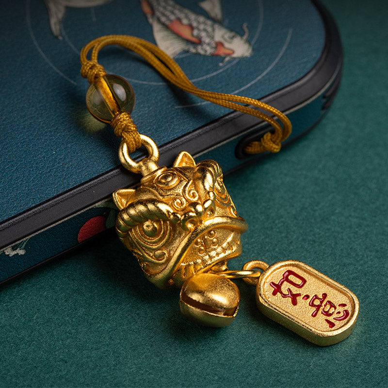 Nimara Ritual Dancing Lion Auspicious Ruyi Safe Peace Rich Copper Wealth Phone Hanging Decoration