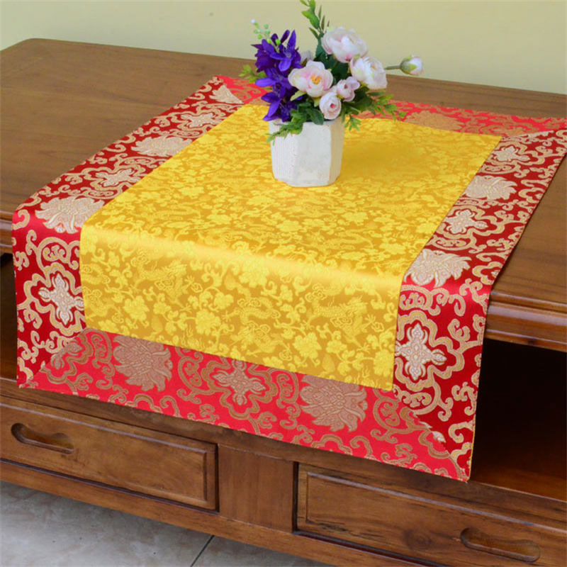 Nimara Ritual Brocade Prayer Altar Flower Vajra Dragon Pattern Auspicious Symbols Table Runner