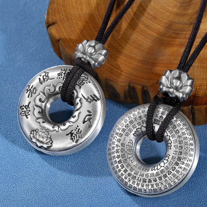Nimara Ritual 999 Sterling Silver Heart Sutra Lotus Peace Buckle Necklace Pendant