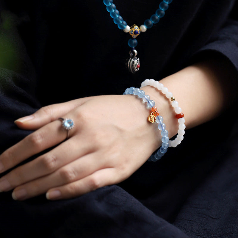 Nimara Ritual Natural Aquamarine Red Agate Healing Charm Bracelet