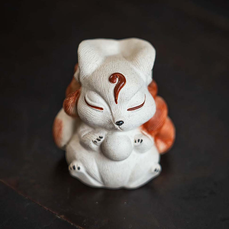 Nimara Ritual Mini Nine Tailed Fox Purple Clay Luck Desk Decoration