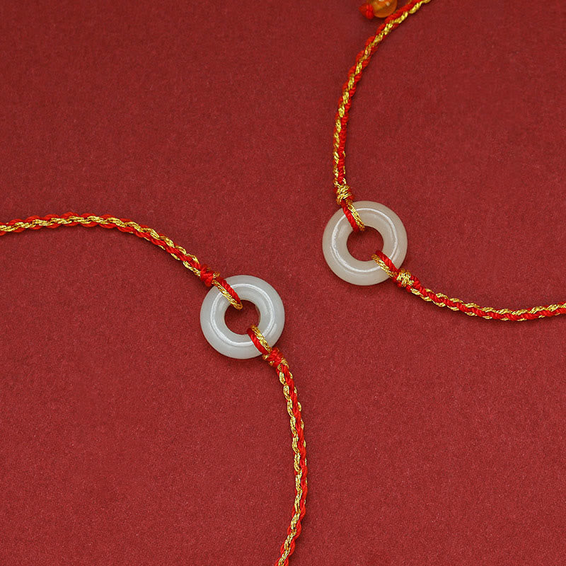 Nimara Ritual Round Peace Buckle Jade Luck Abundance Braided Bracelet Anklet