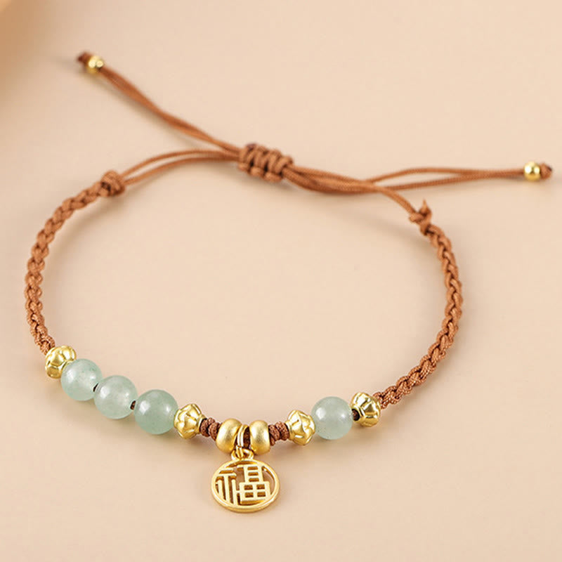 Nimara Ritual Jade Beads Fu Character Blessing Rope Bracelet