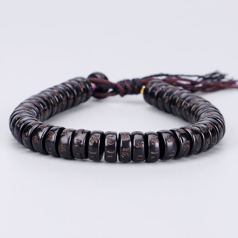Nimara Ritual Tibetan Coconut Shell Beads Engraved Om Mani Padme Hum Mantra Positive String Bracelet