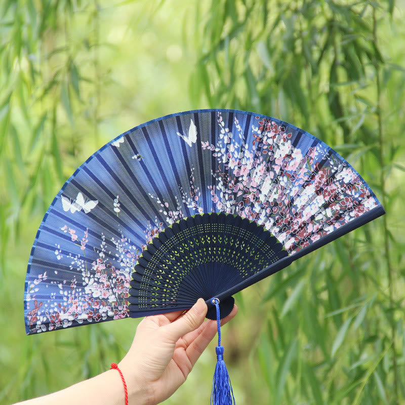 Nimara Ritual Butterfly Flowers Handheld Bamboo Folding Fan