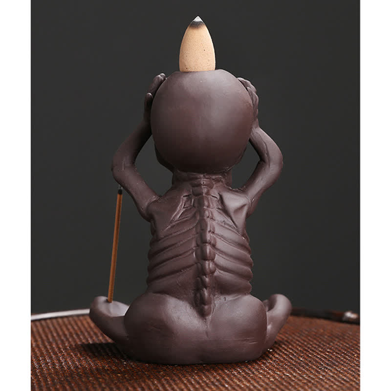 Nimara Ritual Little Skull Ghost Purple Clay Backflow Smoke Fountain Peace Incense Burner Decoration