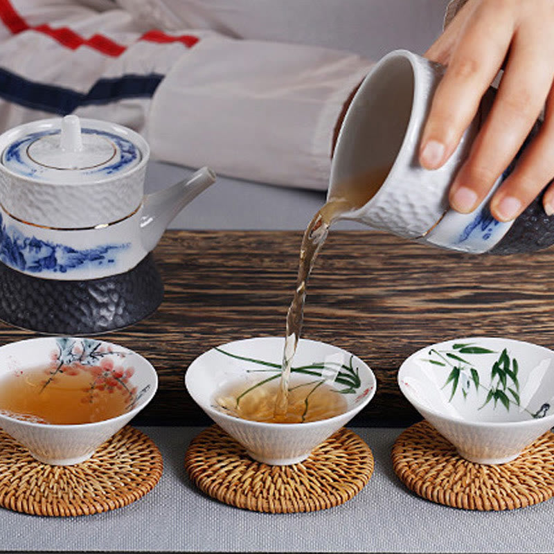 Nimara Ritual Vintage Plum Orchid Bamboo Chrysanthemum Lotus Koi Fish Ceramic Teacup Kung Fu Tea Cups