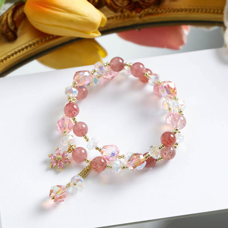 Nimara Ritual Strawberry Quartz Zircon Flower Healing Double Wrap Bracelet