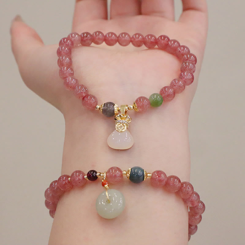 Nimara Ritual Natural Strawberry Quartz Jade Peace Buckle Coin Purse Healing Bracelet