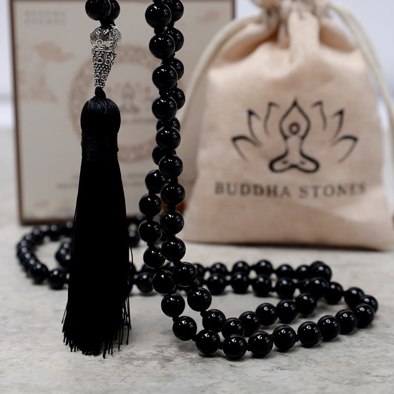 Nimara Ritual 108 Mala Black Onyx Beads Yoga Meditation Prayer Beads Necklace