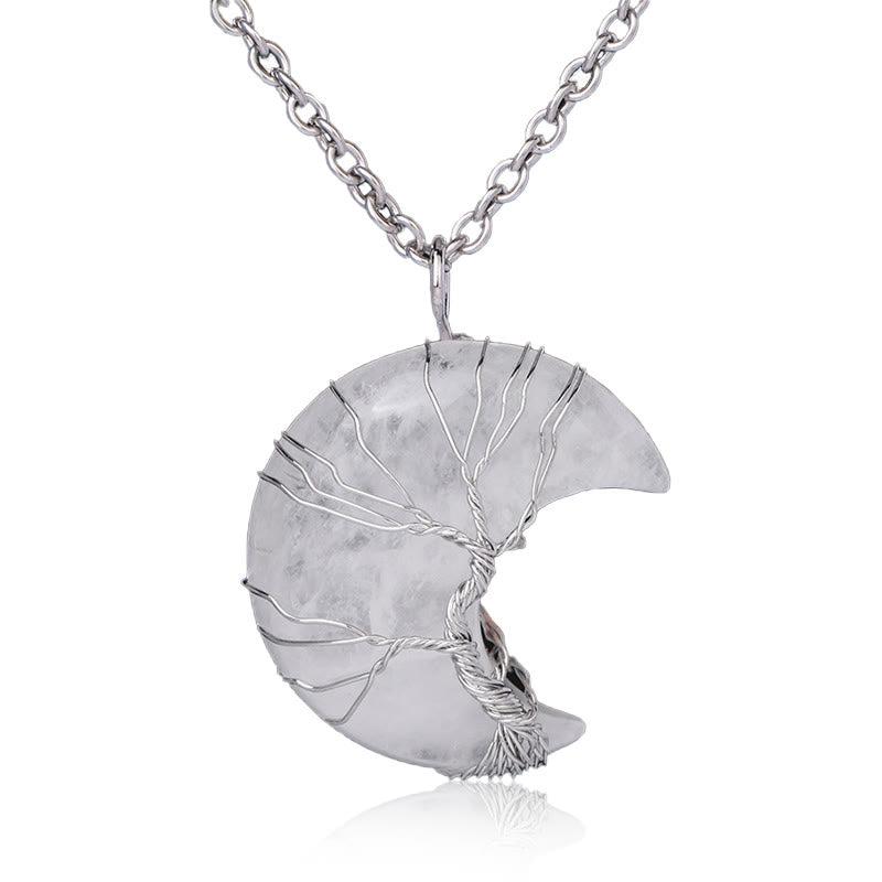Nimara Ritual Natural Quartz Crystal Moon Tree Of Life Healing Energy Necklace Pendant