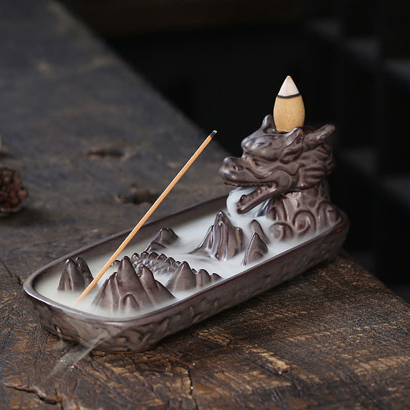 Nimara Ritual Dragon Mountain Strength Ceramic Incense Burner Decoration