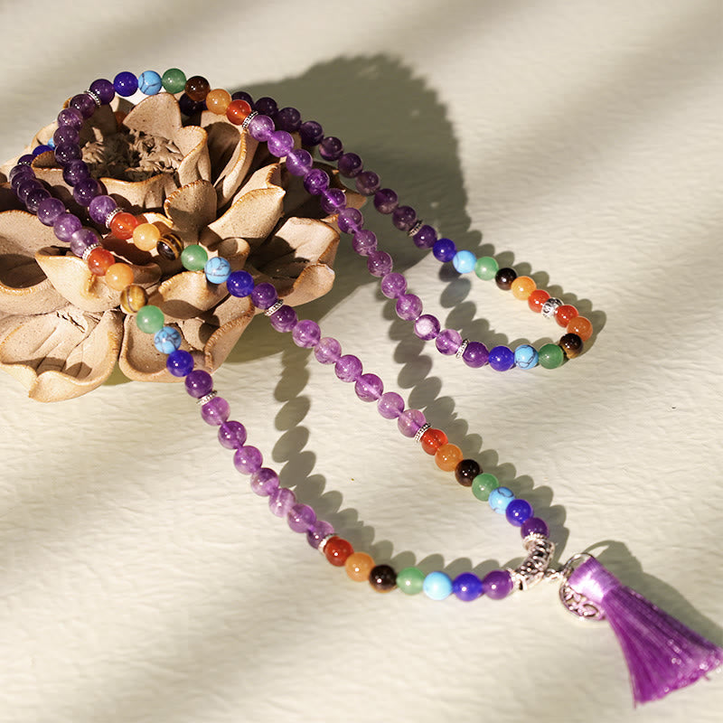 Nimara Ritual Healing Crystal Mala Prayer Beads 108 Meditation Healing Multilayer Bracelet Necklace