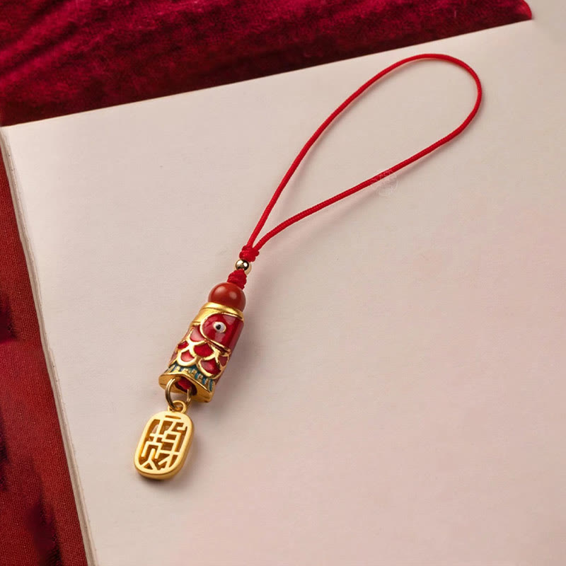 Nimara Ritual Koi Fish Cinnabar Attracting Wealth Wish Ruyi Charm Luck Phone Hanging Decoration