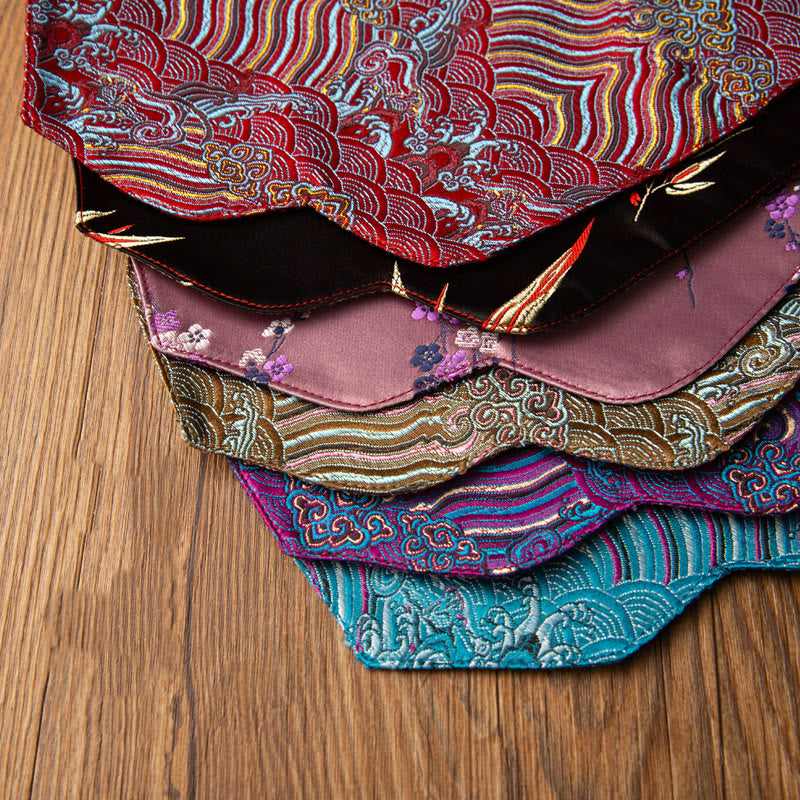 Nimara Ritual Sea Wave Bamboo Plum Blossom Brocade Embroidery Cup Mat Pad Tea Cup Coaster Kung Fu Tea Mat