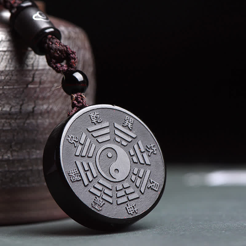 Nimara Ritual Black Obsidian Bagua Yin Yang Strength Necklace Pendant