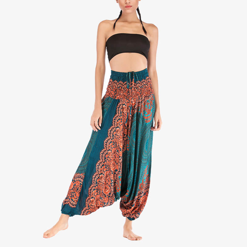 Nimara Ritual Two Style Wear Round Geometric Pattern Loose Smocked Harem Trousers Jumpsuit High Waist Women's Yoga Pants