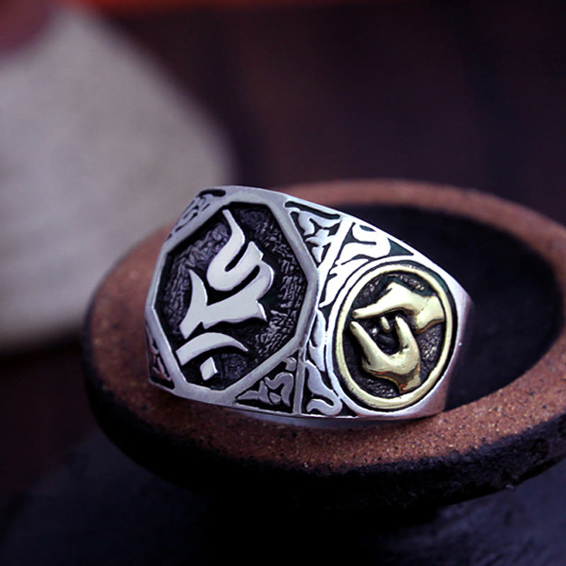 Nimara Ritual 925 Sterling Silver Sanskrit Design Carved Protection Adjustable Ring