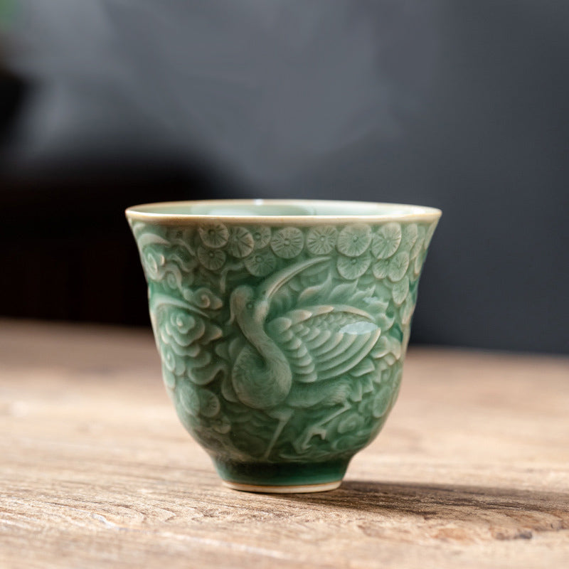 Nimara Ritual Crane Pine Ceramic Teacup Kung Fu Tea Cup 80ml