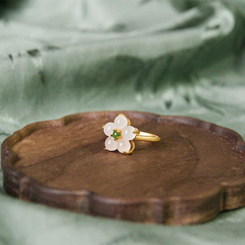 Release Negativity White Jade Flower Blessing Stud Earrings