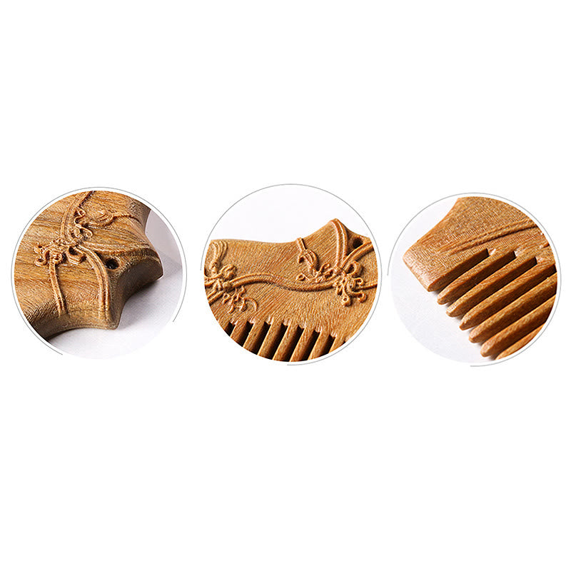 Nimara Ritual Green Sandalwood Flower Pattern Engraved Soothing Comb