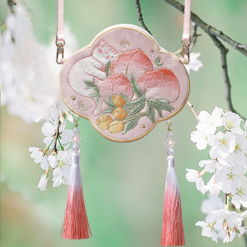 Nimara Ritual Embroidery Lucky Panda Cat Shiba Inu Deer Rabbit Fox Flower Cute Animal Hanfu Bag Crossbody Bag Shoulder Bag