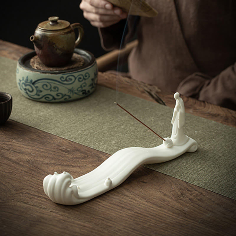 Nimara Ritual Buddha Monk Ceramic Sea Wave Mountain Blessing Incense Burner Decoration