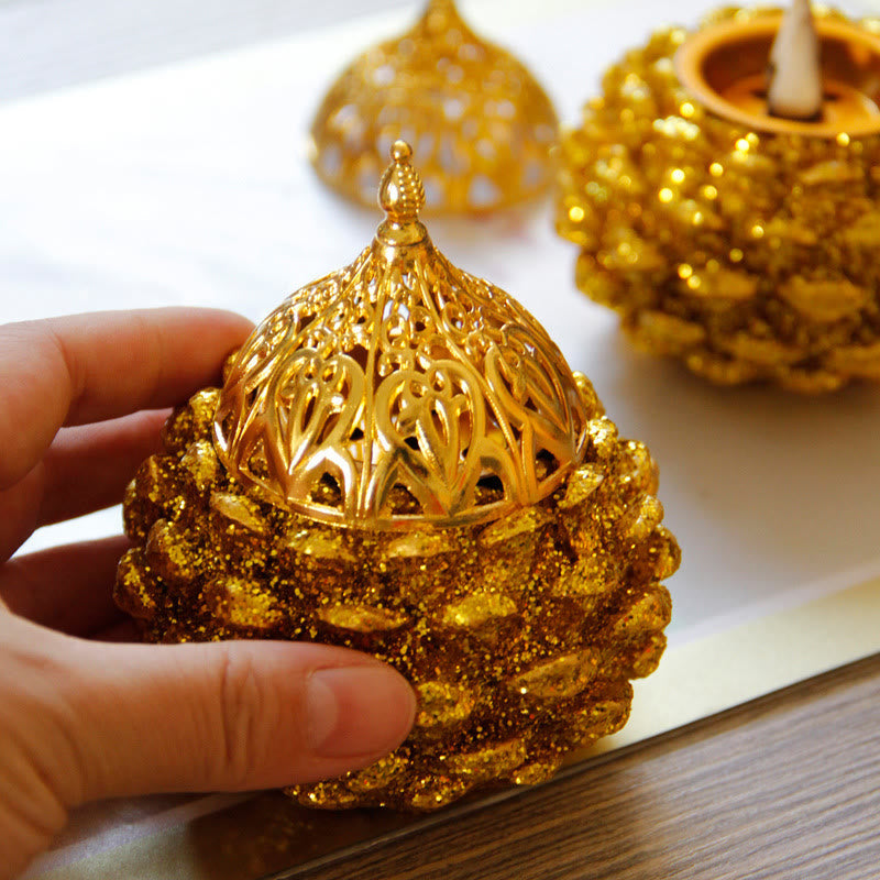Nimara Ritual Gold Pine Cone Pattern Spiritual Rituals Mini Incense Burner Home Tabletop Decor