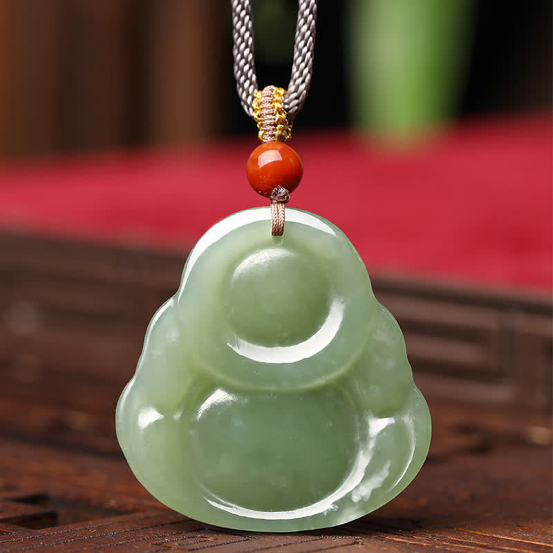 Nimara Ritual Laughing Buddha Hetian Jade Abundance Necklace String Pendant