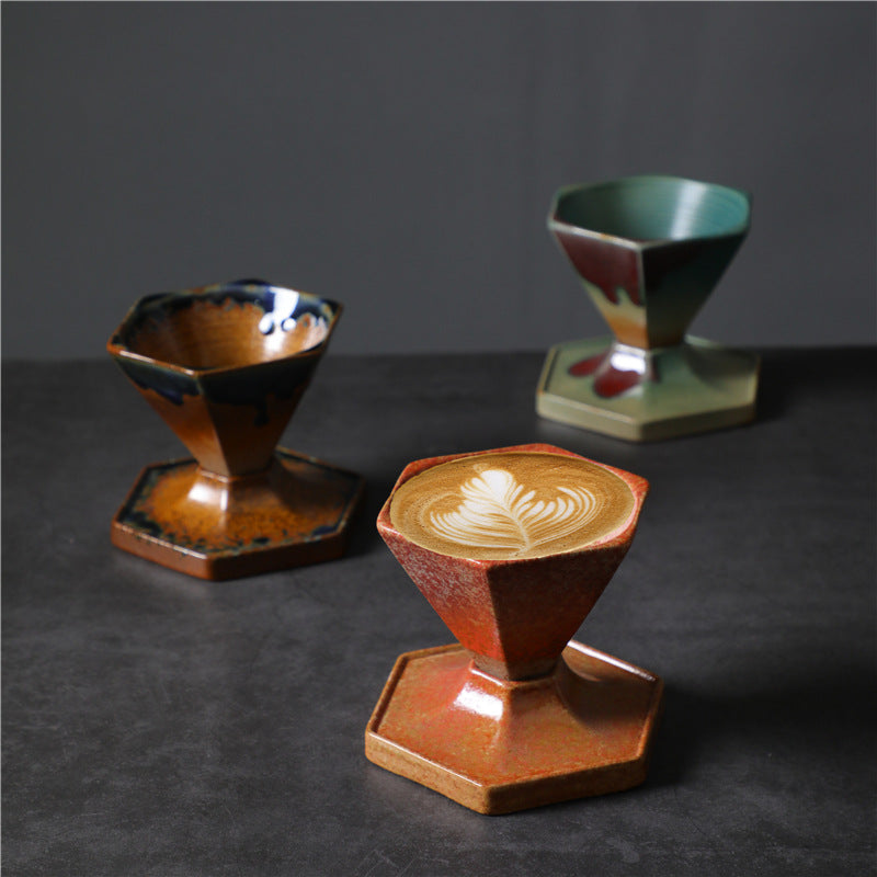 Nimara Ritual Hexagon Design Ceramic Tea Coffee Mug Coffee Cup With Base 170ml