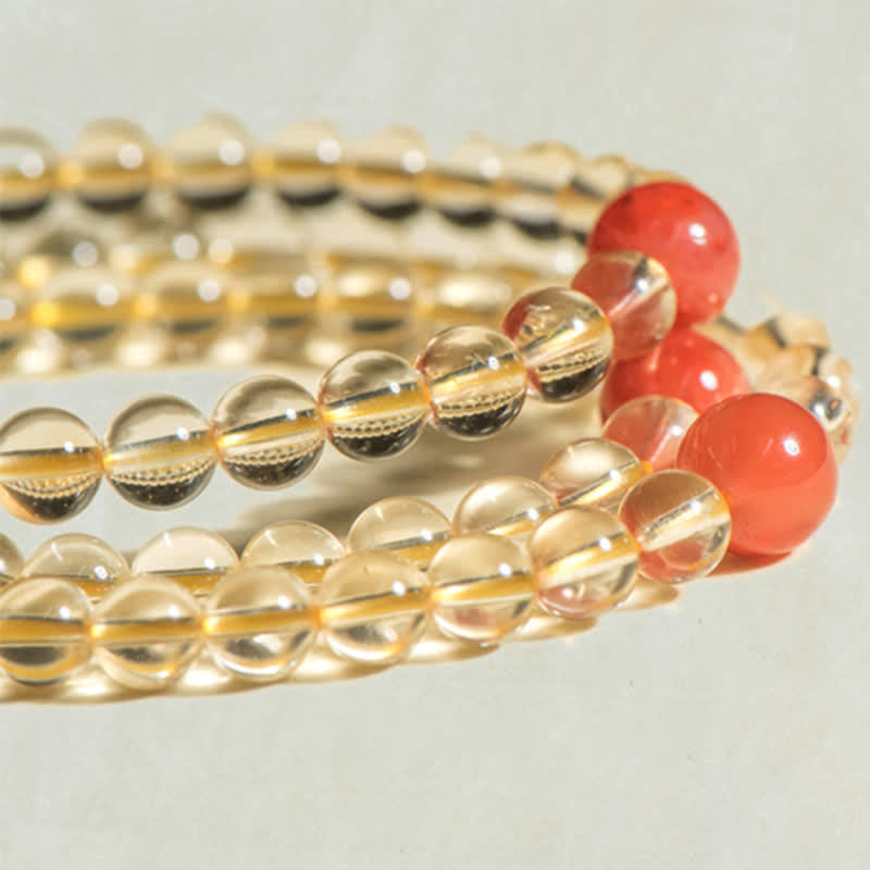Nimara Ritual 108 Mala Beads 925 Sterling Silver Natural Citrine Red Agate White Jade Prosperity Charm Bracelet