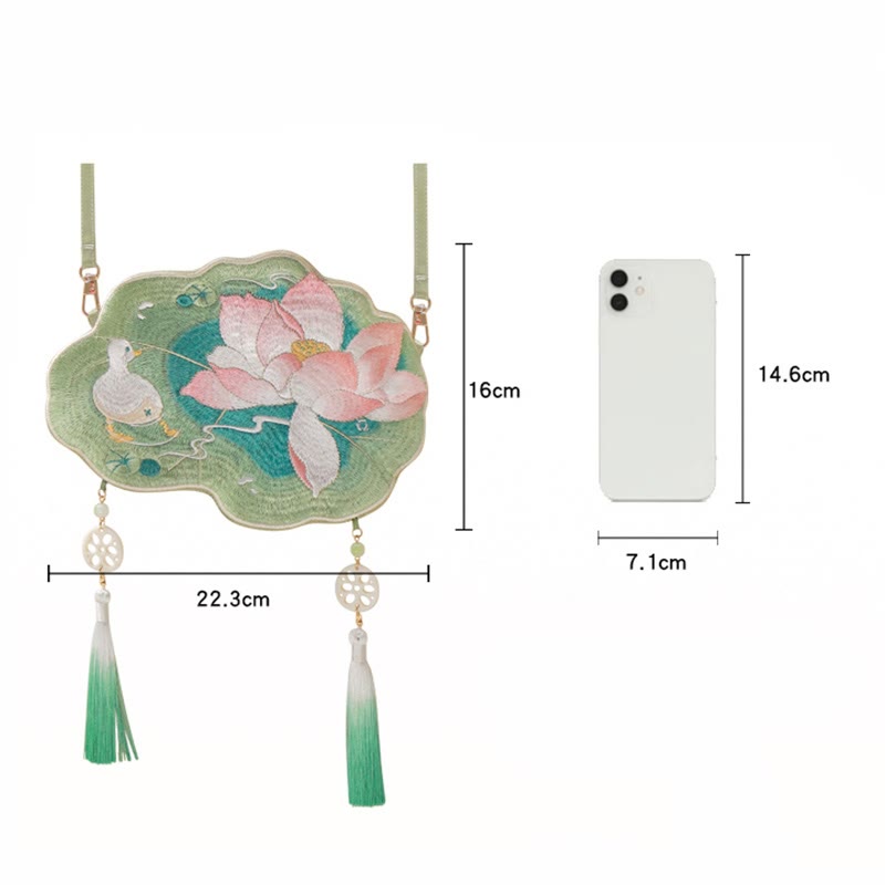 Nimara Ritual Luck Embroidery Lotus Koi Fish Rabbit Flower Hanfu Bag Crossbody Bag Shoulder Bag