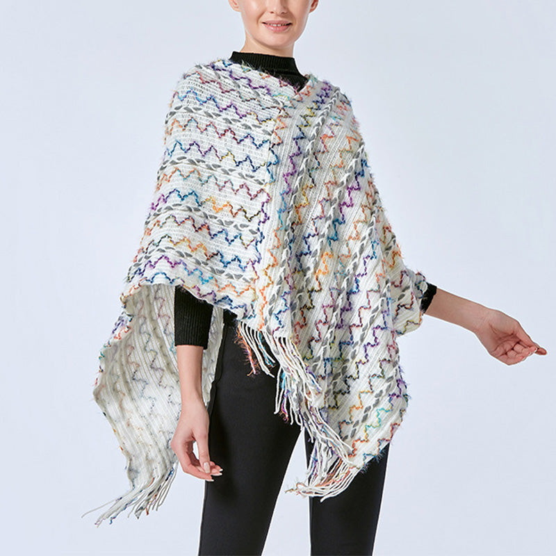 Nimara Ritual Tibetan Colorful Striped Shawl Tassels Pullover Winter Cozy Travel Scarf Wrap