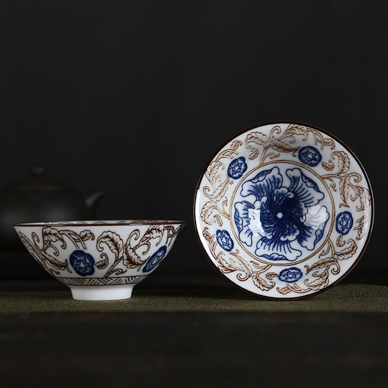 Nimara Ritual Flowers Fu Character Mountains Lotus Cherry Blossoms Ceramic Teacup Kung Fu Tea Cup