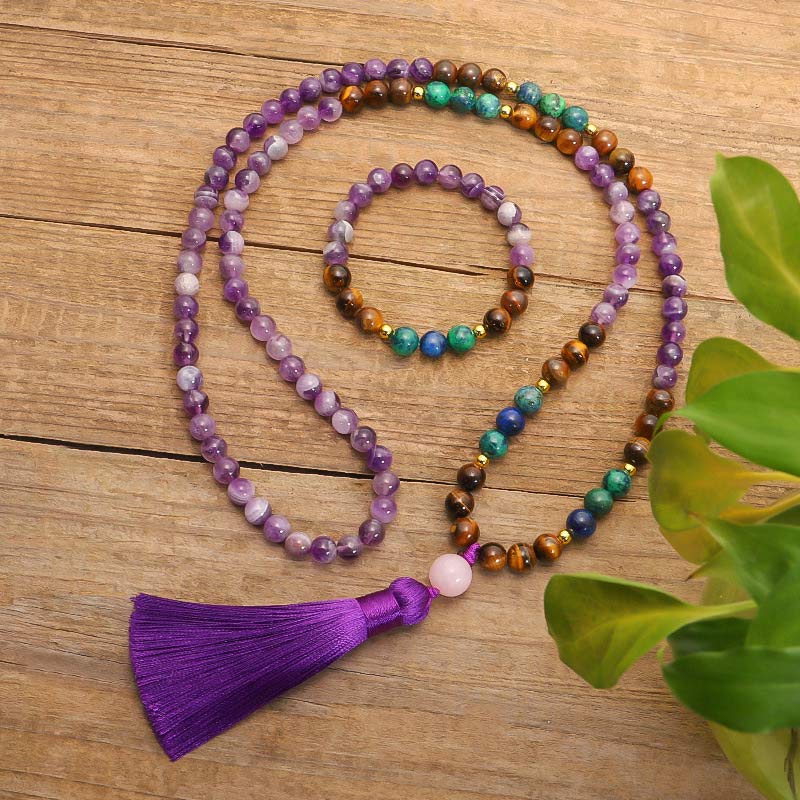 Nimara Ritual Tibetan Amethyst Purify Bracelet Mala Set