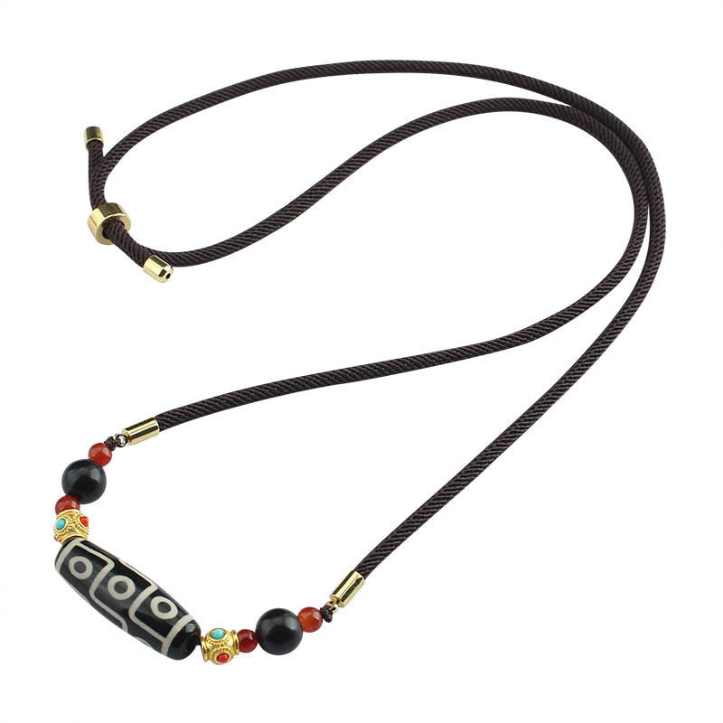 Nimara Ritual Tibetan Nine-Eye Dzi Bead Protection Blessings String Necklace Pendant