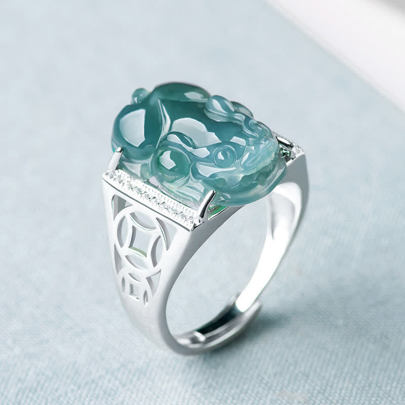 Nimara Ritual 925 Sterling Silver Fengshui Wealth Prosperity Jade PiXiu Luck Ring