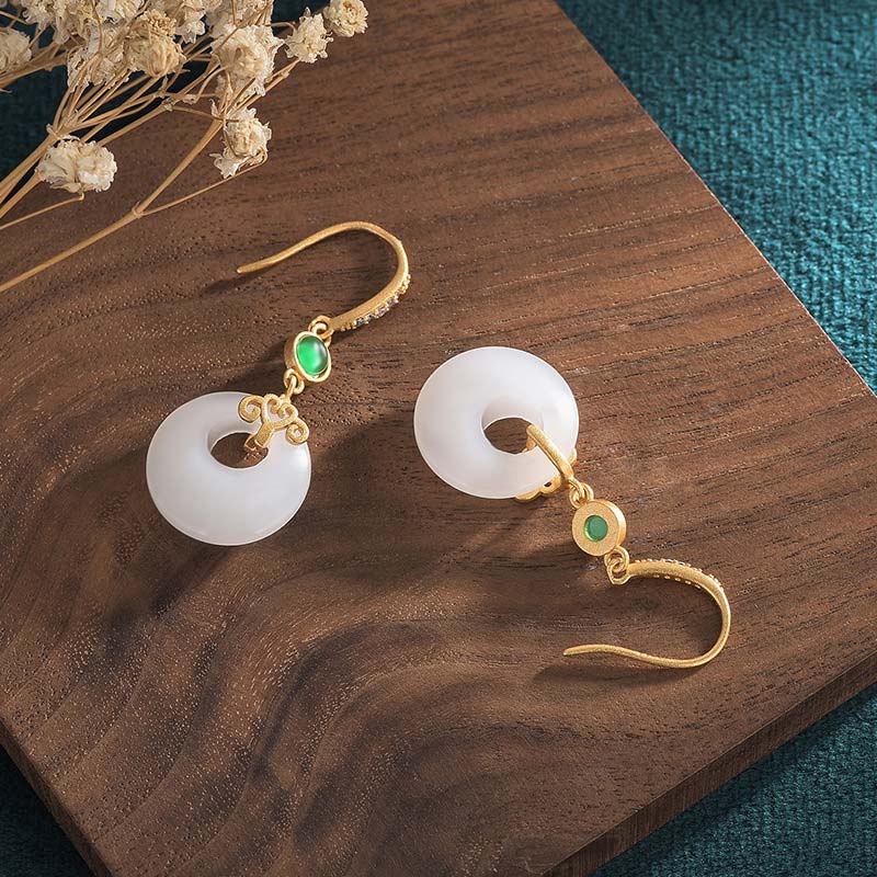 Nimara Ritual FengShui White Jade Blessing Drop Earrings