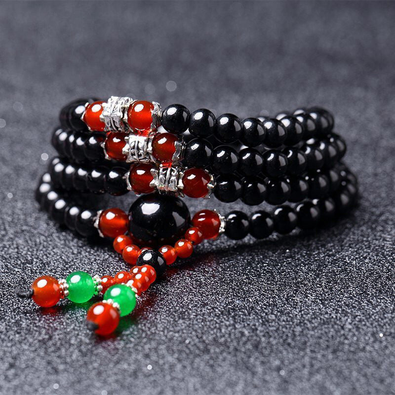 Nimara Ritual 108 Beads Natural Black Obsidian Tiger Eye Mala Bracelet
