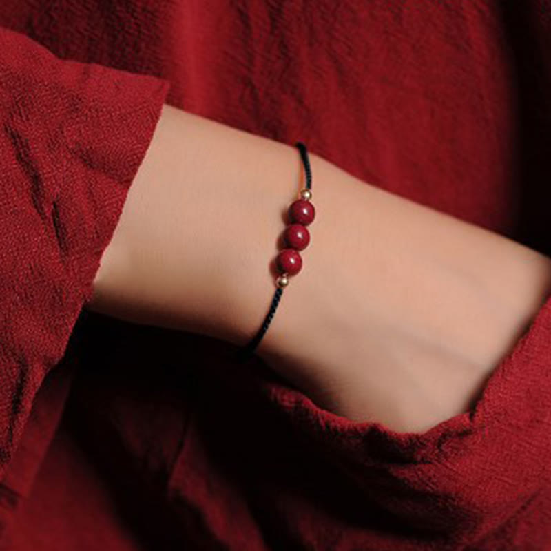 Nimara Ritual 14K Gold Plated Natural Cinnabar Blessing String Braided Bracelet