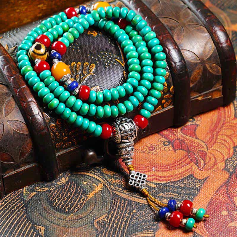 Nimara Ritual 108 Mala Beads Tibetan Turquoise Dzi Bead Protection Bracelet