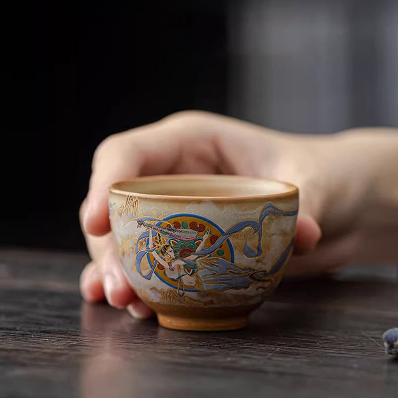 Nimara Ritual Dunhuang Flying Apsaras Ceramic Gaiwan Sancai Teacup Kung Fu Tea Cup With Lid