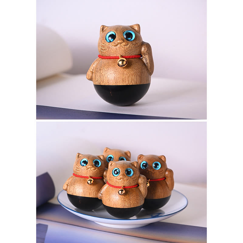 Nimara Ritual Mini Lucky Cat Kitten Phoebe Zhennan Wood Blessing Decoration